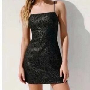 Urban Outfitters Leopard Print Strappy Open Back Mini Dress Size Small Black NEW